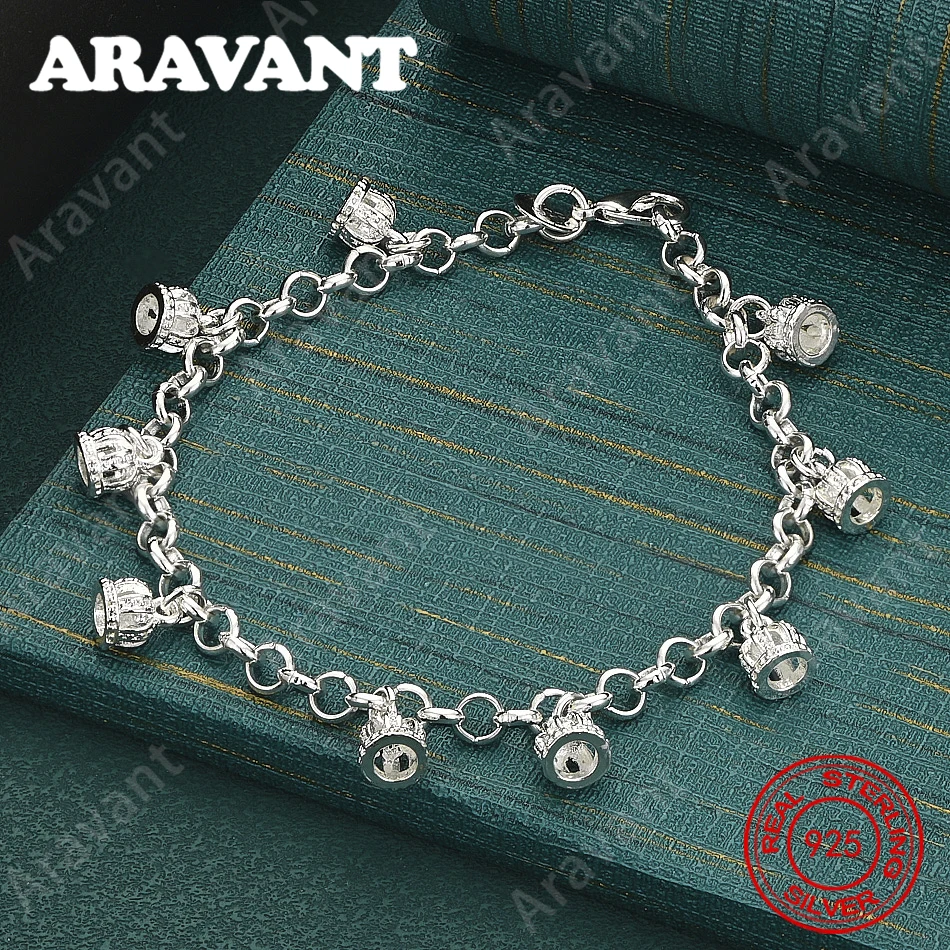 925 Sterling Silver Nine Crown Pendant Small Round Bracelet - A Unique Gift For Women, Versatile For Events And Jewelry