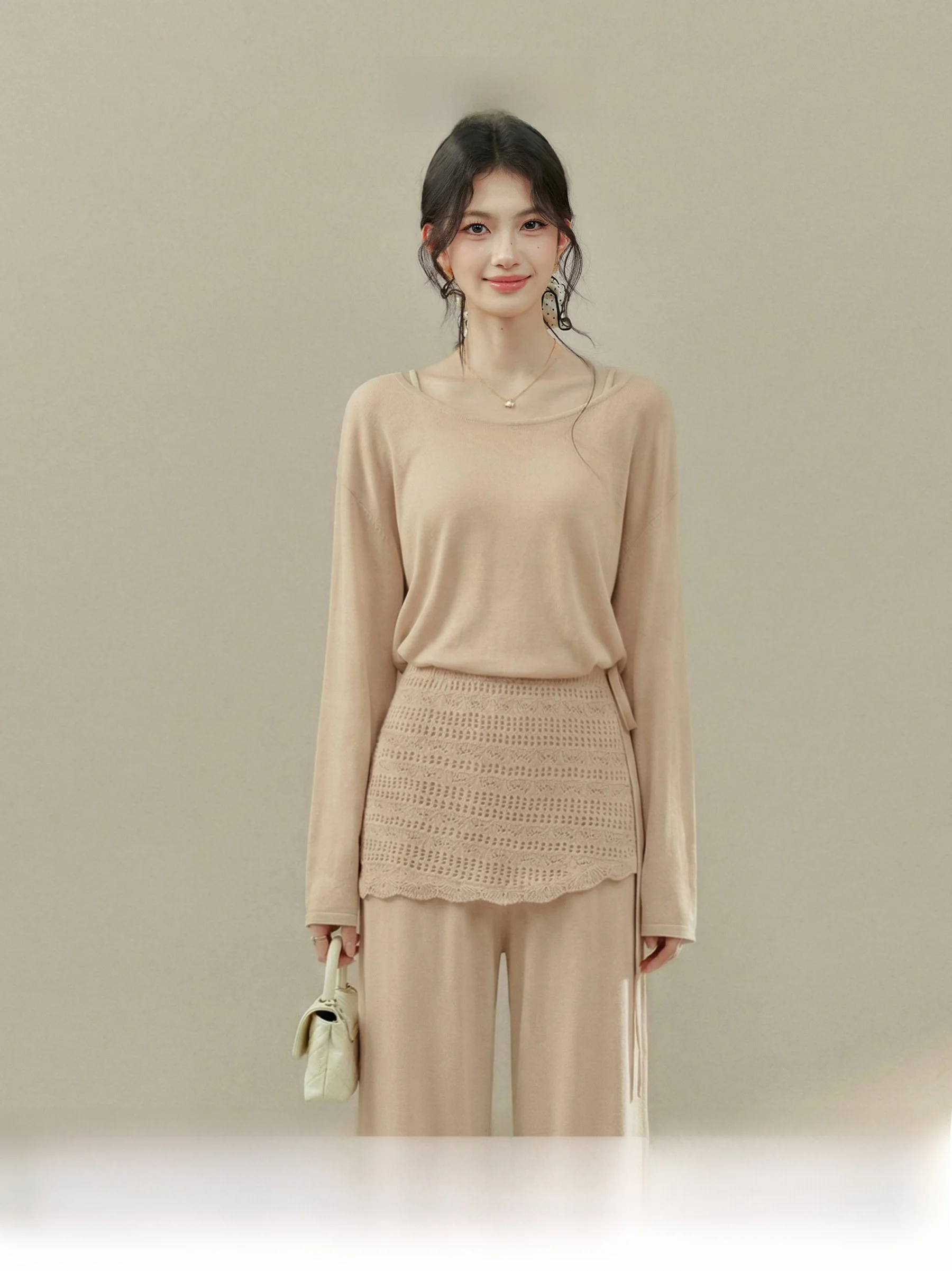 Spring Collection Lace Three-Piece Set for Plump Women Elegant Small Fragrance Style Clothing Matching Curtain Ensemble