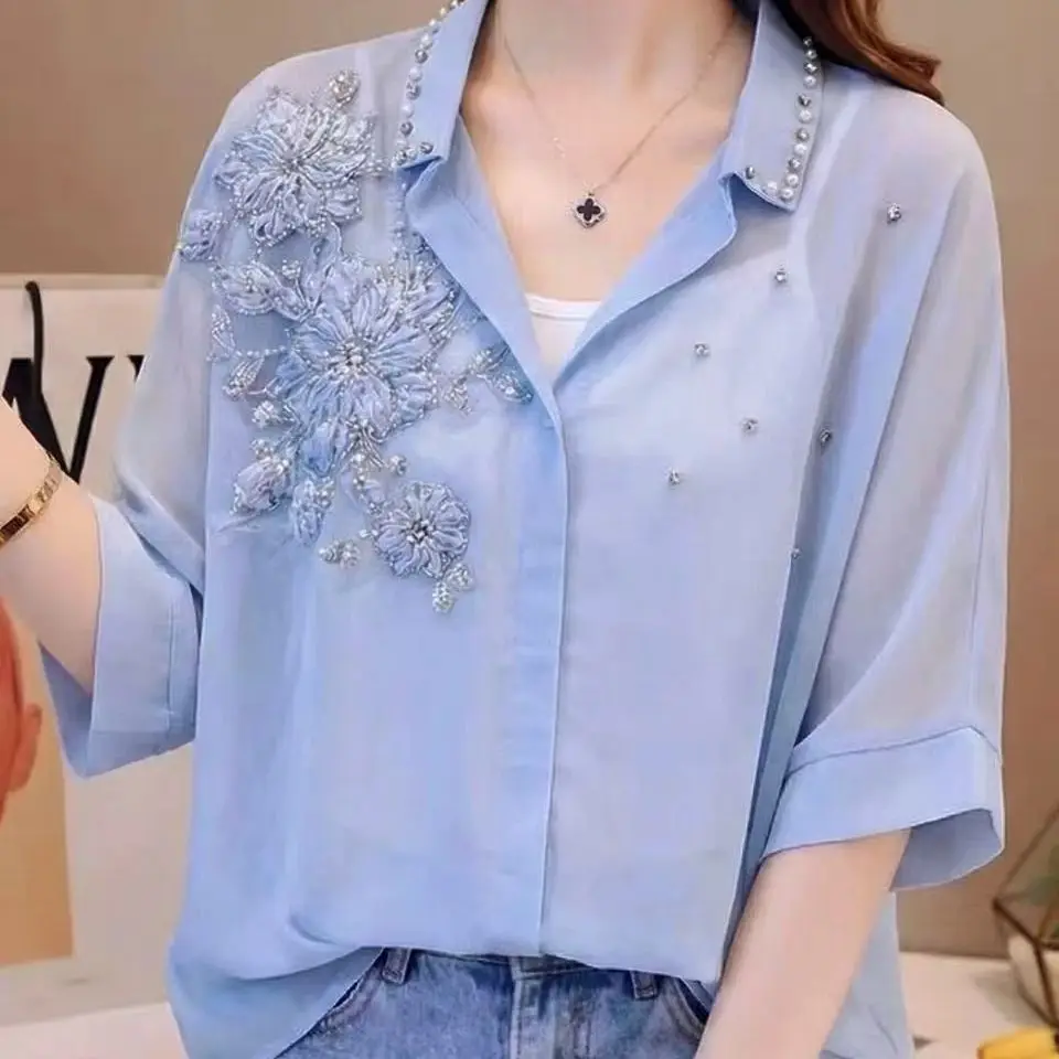 

Luxury Style Half Sleeve Sunscreen Shirts Blouses For Women's 2026 Spring Summer Top Caidigan Woman Clothes