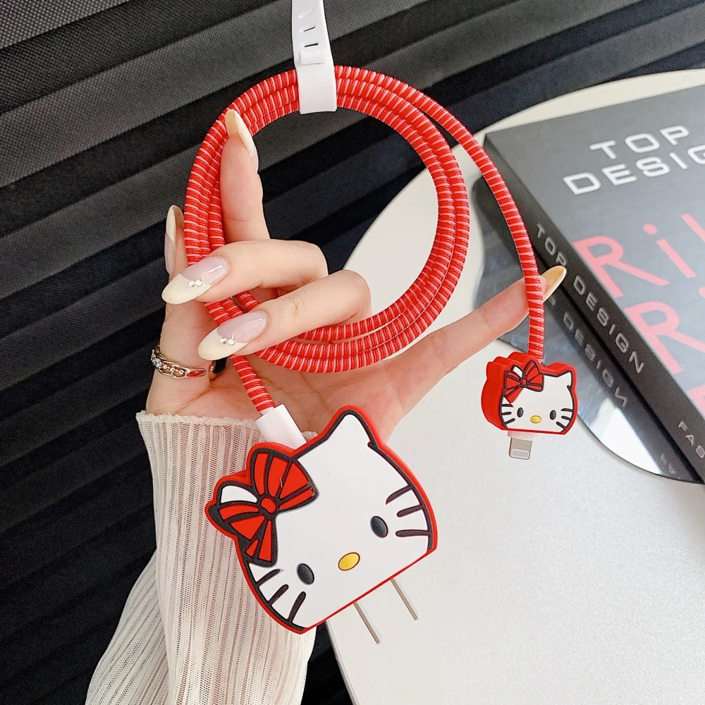 

Hello Kitty Charger Protective Case For With Iphone Chargers Cartoon Sanrio Kt Cat Charger Head And Data Cable Safeguard Cover