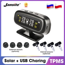 Jansite Solar TPMS Car Tire Pressure Alarm Monitor System Display Intelligent Temperature Warning with 4 sensors BAR LCD Display