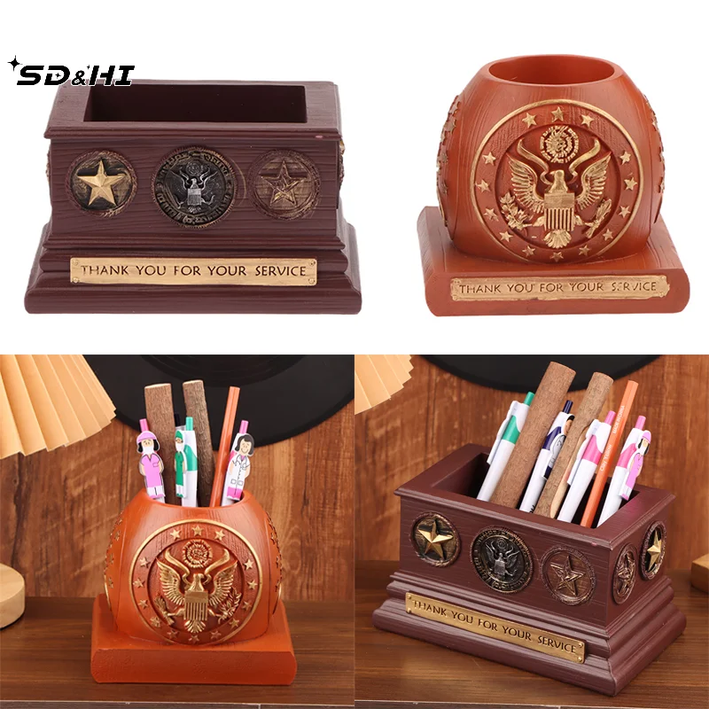 

1Pc Veterans Tribute Pen Holder Resin Home Office Desk Organizer Patriotic Gift For Members And Veterans