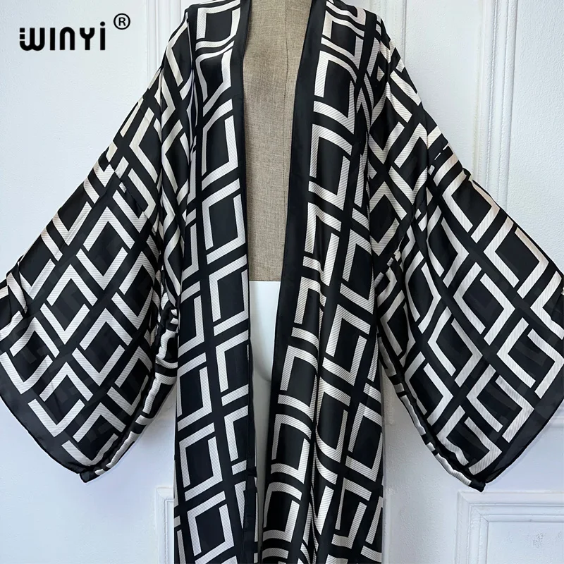 WINYI Africa boho stampa Kimono abiti lunghi per donna Cardigan abiti da spiaggia caftano spiaggia copricostume abito da sera maxi cappotto