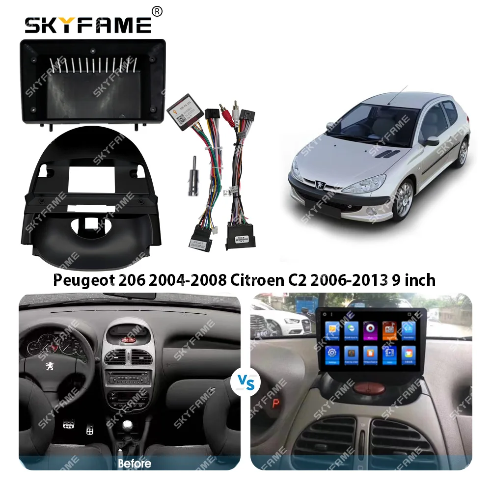 SKYFAME Car Fascia Frame Adapter Canbus Box Decoder Android Dash Radio Fitting Panel Kit For Peugeot 206 Citroen C2