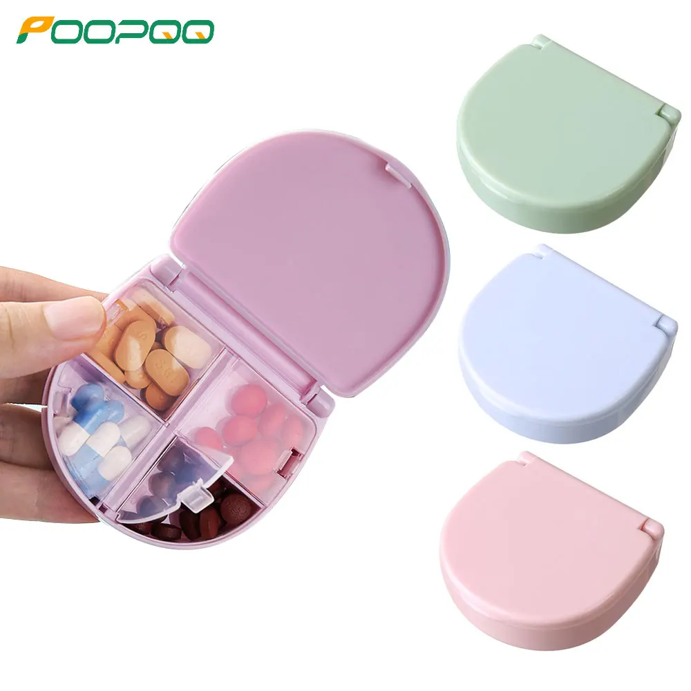 1 Pcs New Daily Pill Organizer 4 Compartments, Small Pill Box Portable Travel Pills Case, Mini Pills Container for Purse Pocket