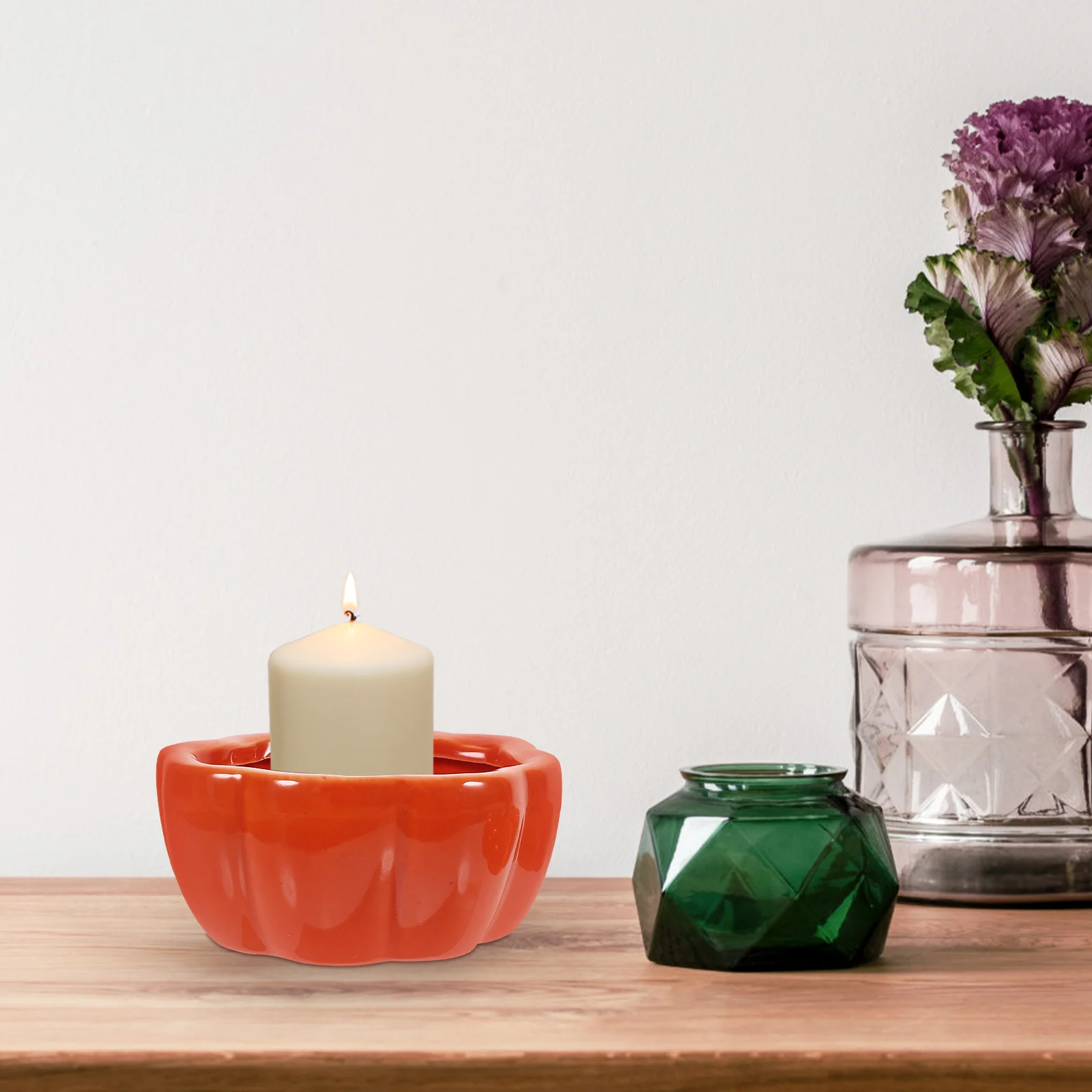 

Ceramic Pumpkin Candleholder Decorative Stick Halloween Pumpkin Shaped Art Prop Orange Ceramic Candlestick