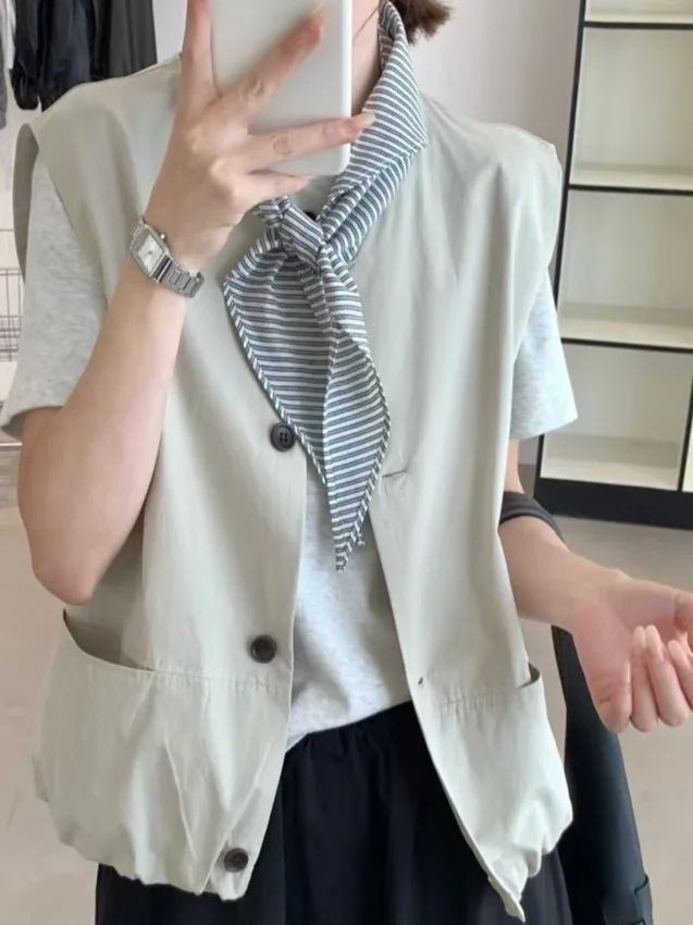 

Корейский круглый жилет Ne, топ, женский осенний шелковый шарф, соответствующий универсальному многослойному дизайну, высококачественный универсальный жилет