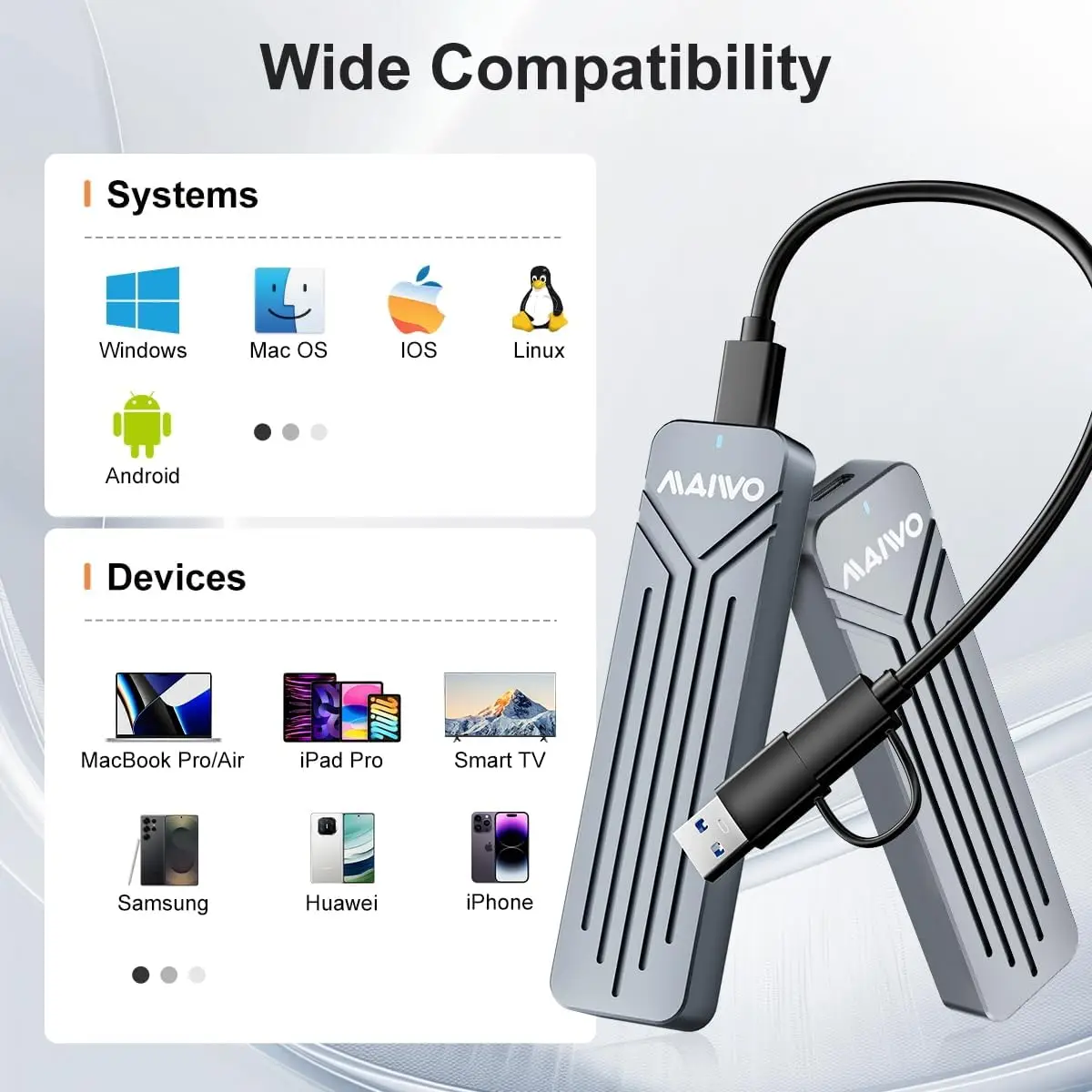 Корпус MAIWO M.2 NVMe SSD USB 3.2 GEN2 10 Гбит/с Поддержка UASP Trim 8 ТБ Алюминиевый M.2 PCIe SSD-считыватель USB C для NVMe M Key