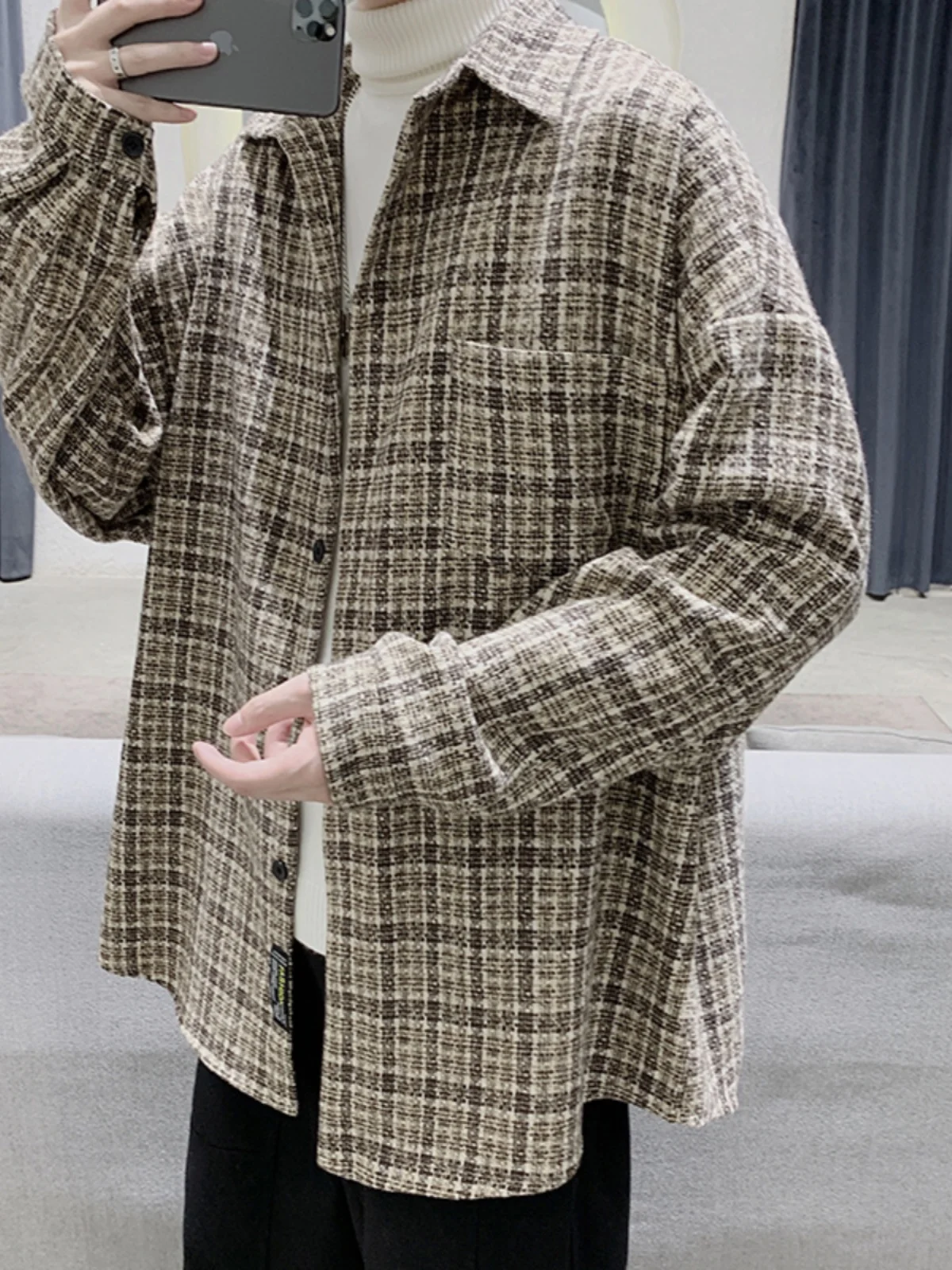 

Модная ретро-рубашка в клетку свободного кроя, повседневная, длинная, мужская, высококачественная, для осени, весны и лета, верхняя одежда