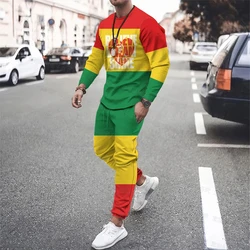 New Men T Shirt 2 Piece Set Bob Marley Love Trousers Hip Hop Sweatshirts Long Sleeve T Shirt+Pant Loose Jogging Tracksuit