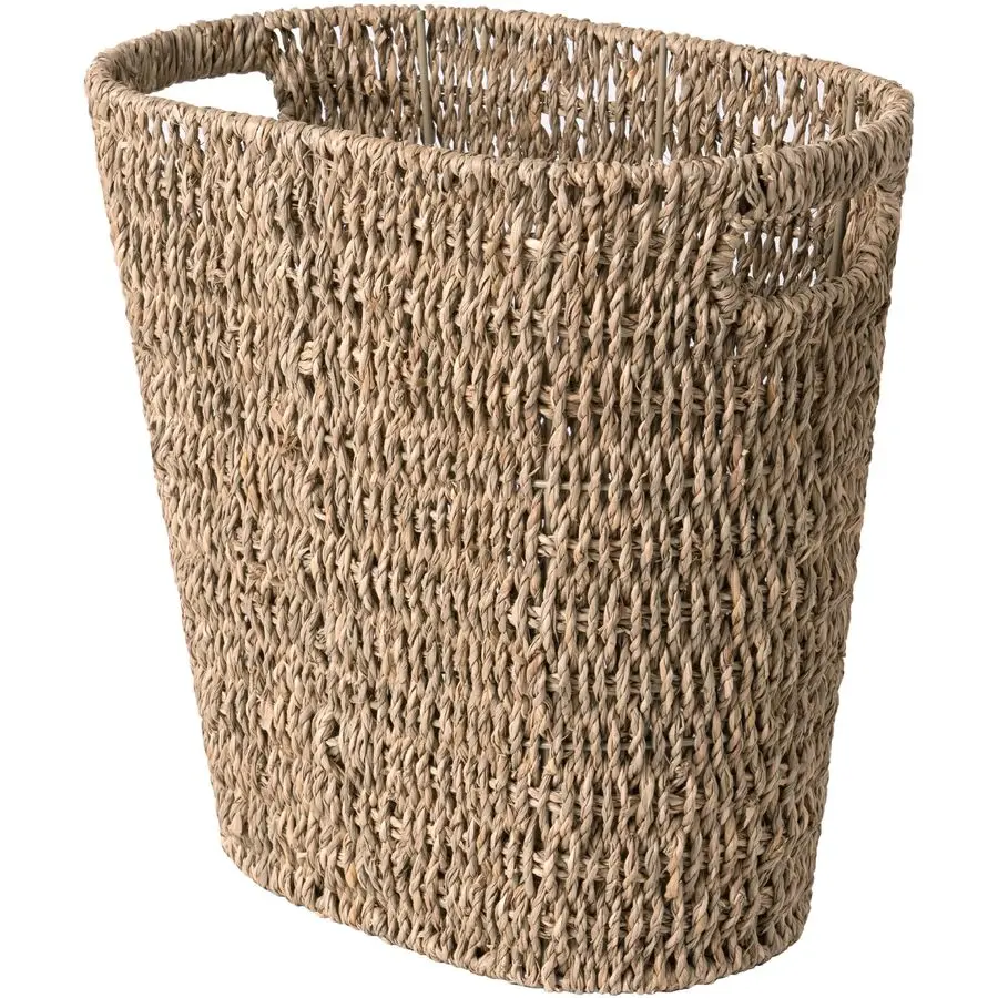 

Wicker Waste Basket, Handwoven Seagrass Trash Can with Builtin Handles, Wicker Garbage Can for Bedroom, Bathroom, 1 Pack