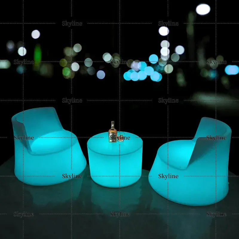 for Outdoor Waterproof LED Luminous Bar Table Chair Backrest Nightclub Combination Furniture Sofa Stool Round Coffee Table