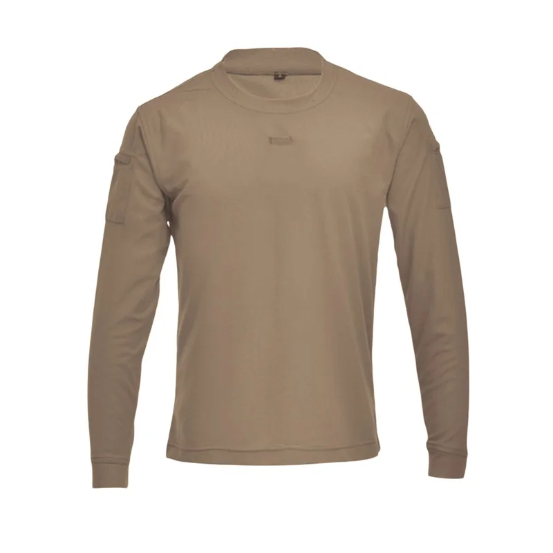 Men’s Long Sleeve Combat Tops Round Neck Solid Color  Fit Tactical T-Shirts Outdoor Athletic Tops