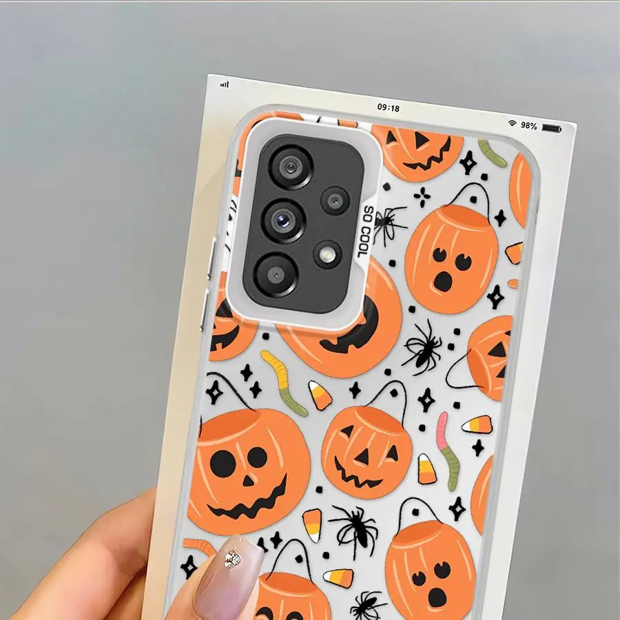 Capa traseira do telefone para samsung galaxy a11 a06 a50 a15 a13 a20s a04e a03 a14 a16 a02 a12 moda halloween abóbora gato