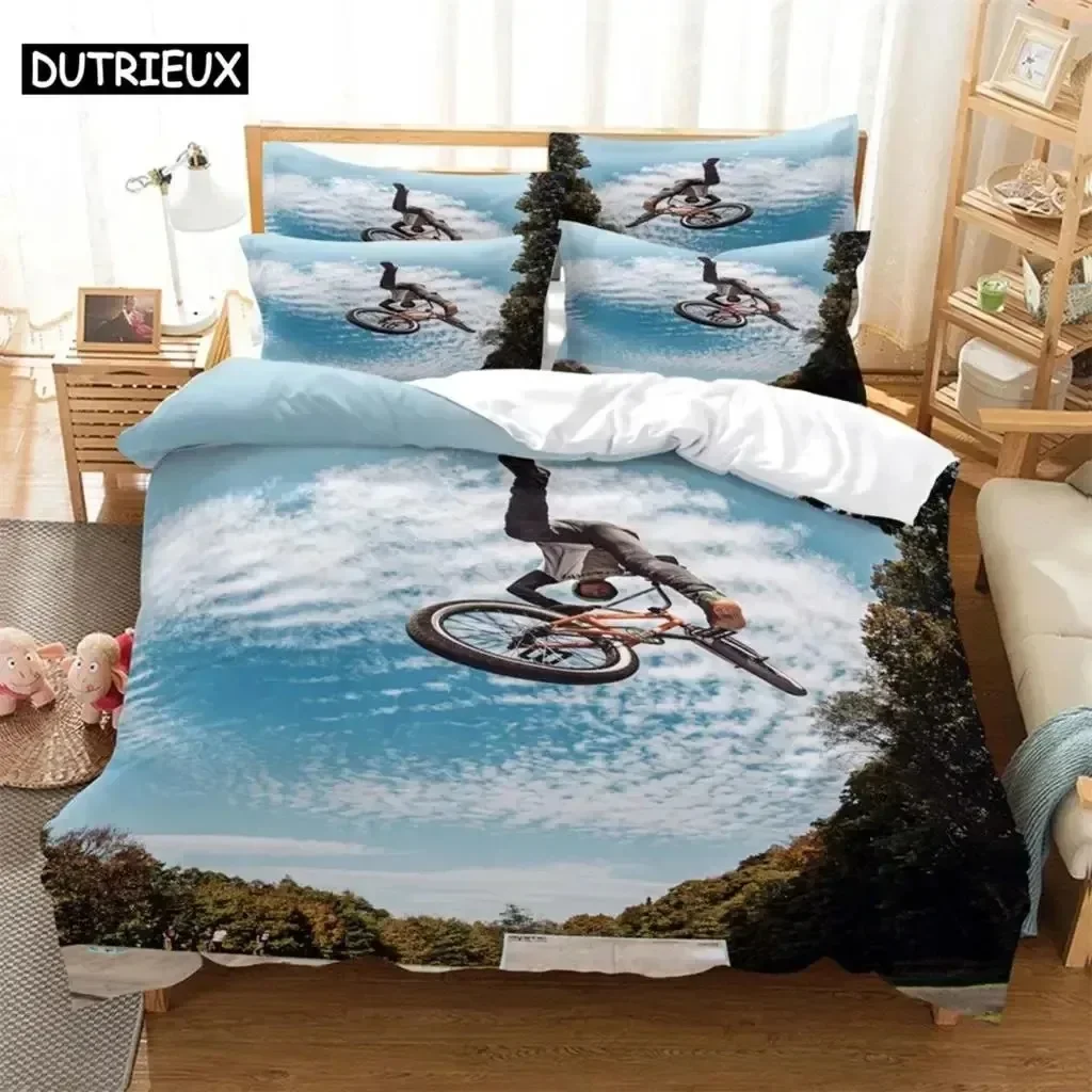 

Bike Race Bedding 3-piece Digital Printing Cartoon Plain Weave Craftfor North America And Europe Bedding Set Queen