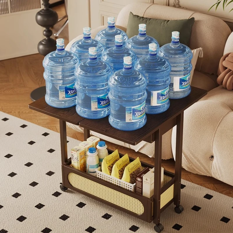 طاولة جانبية عتيقة قابلة للطي مع عجلات، طاولة قهوة متنقلة صغيرة، عربة غرفة المعيشة الرجعية، طاولة نهاية موفرة للمساحة مع مساحة تخزين