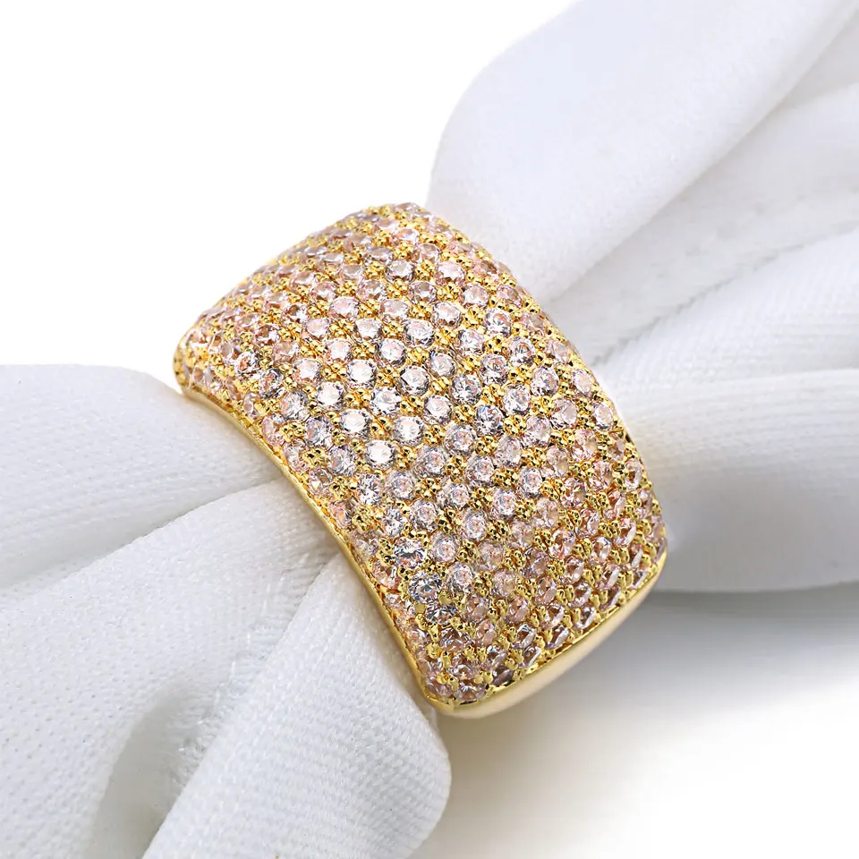 VANAXIN Women Rings Iced Out Hip Hop Men Gold Color Ring Urban Engagement Party Jewelry  AAA CZ