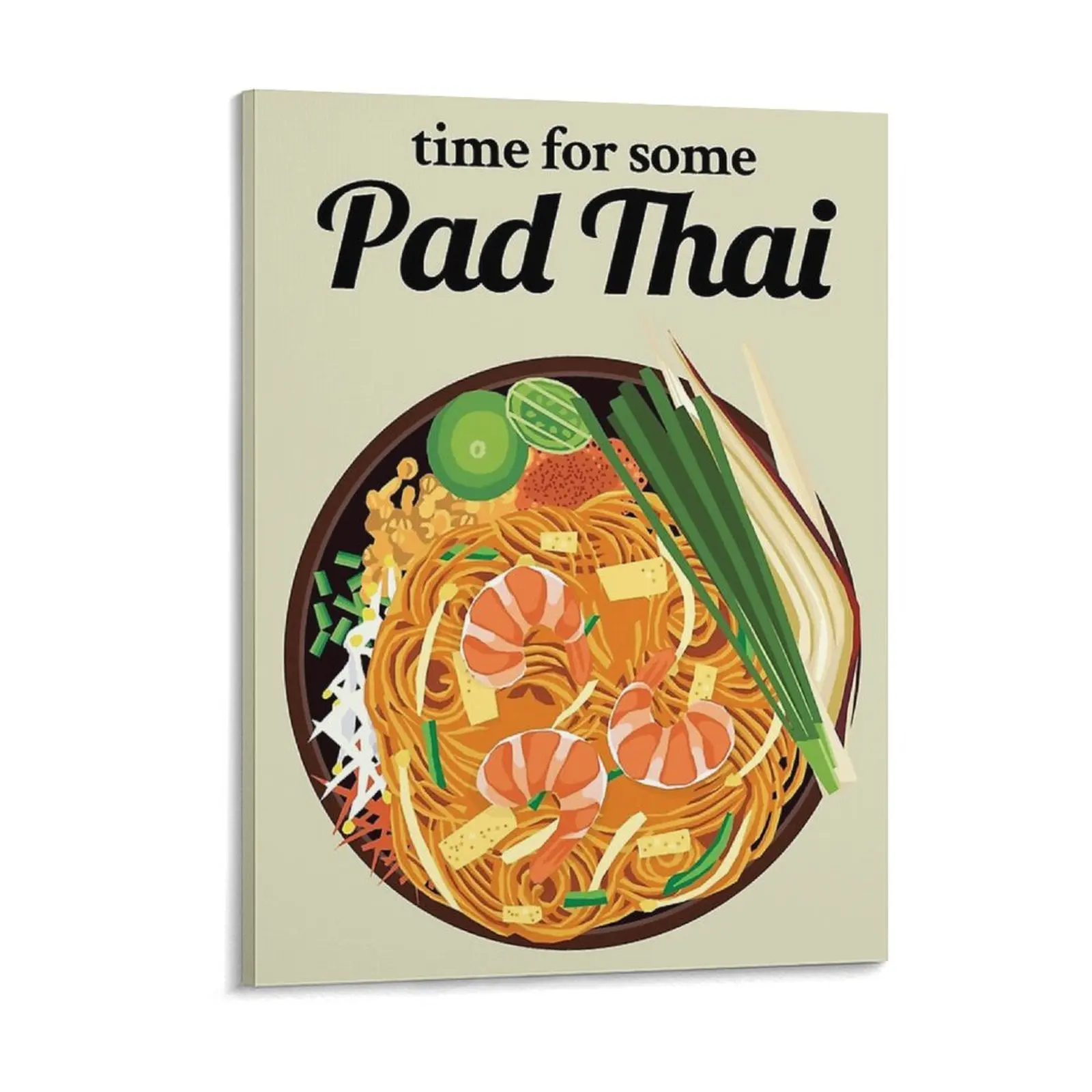 Tiempo para algunas almohadillas, tiempo de Ramen tailandés, comida callejera tailandesa, ensalada de papaya, Yakisoba japonés Som Tum, pintura en lienzo