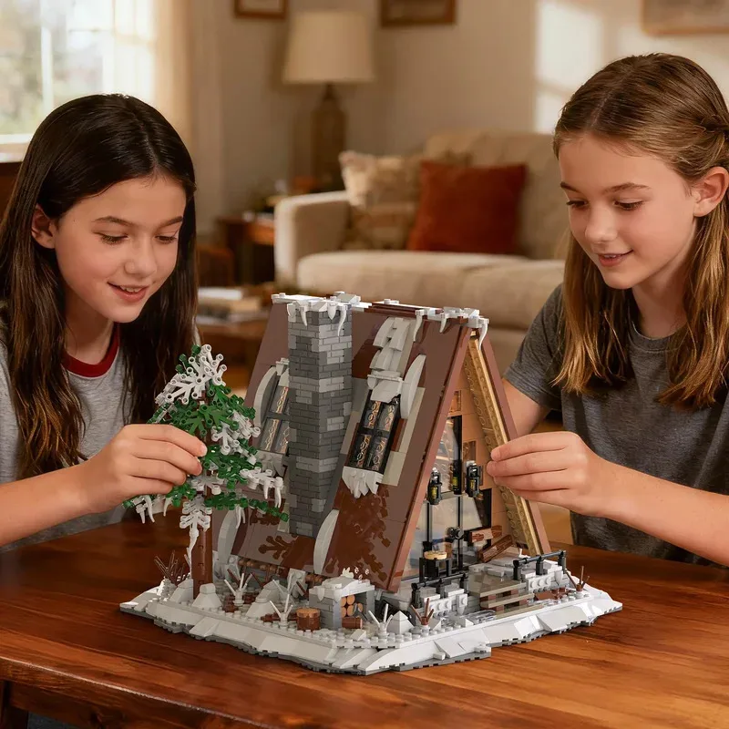 1508PCS Blocos de Construção Tipo A Casa de Neve Modelo Cabana de Pinheiro Decoração de Mesa para Férias de Inverno Brinquedos DIY para Crianças