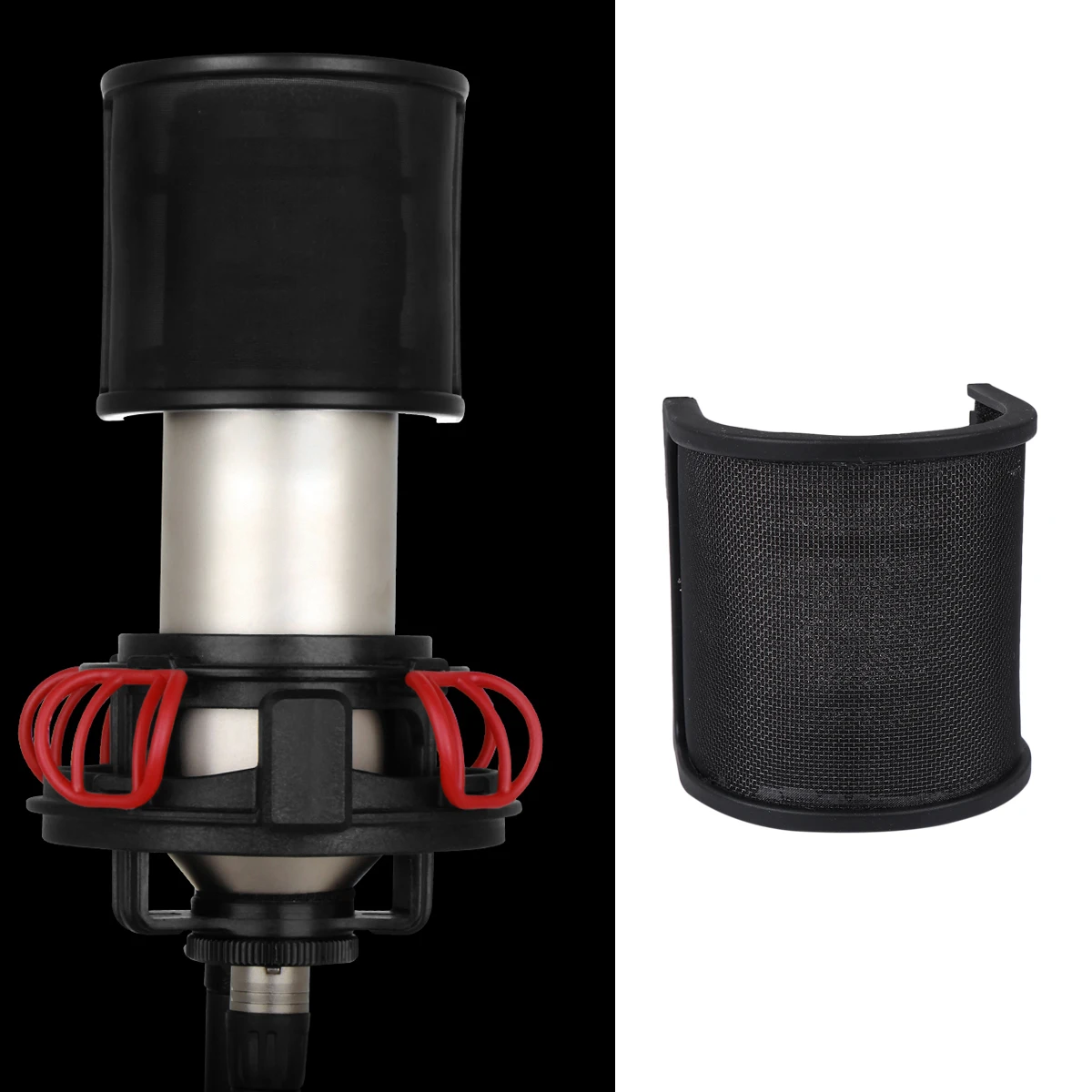 

U-Shaped Triple Layers Microphone Windproof Shield Black for Recording Streaming Easy to Install Lasting Material