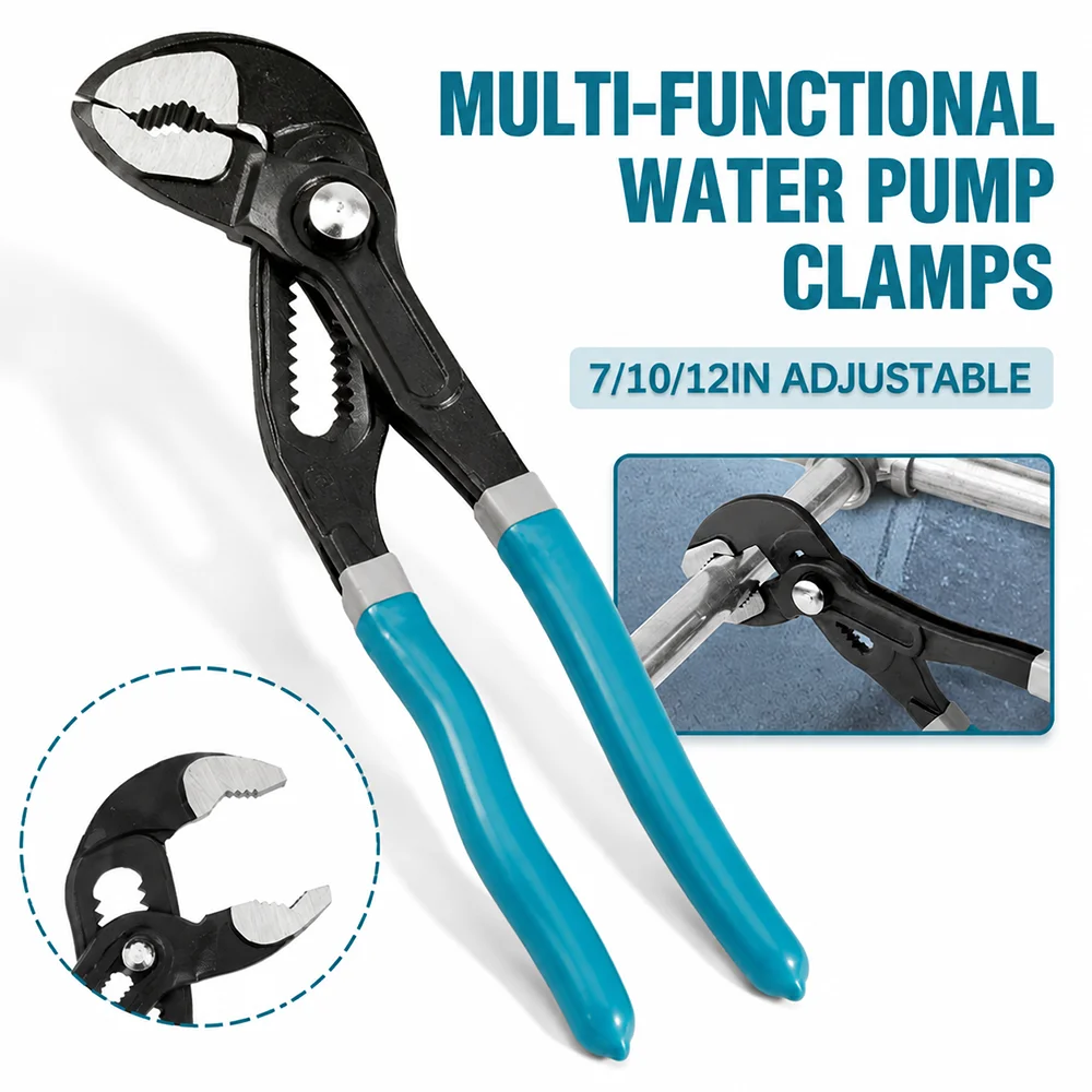 Multifunktions-Wasserpumpenzange (7/10/12 Zoll), verstellbare Wasserrohrschellenzange, rutschfester Rohrschlüssel, einfach und mühelos zu bedienen, für Sanitärarbeiten und Reparaturen