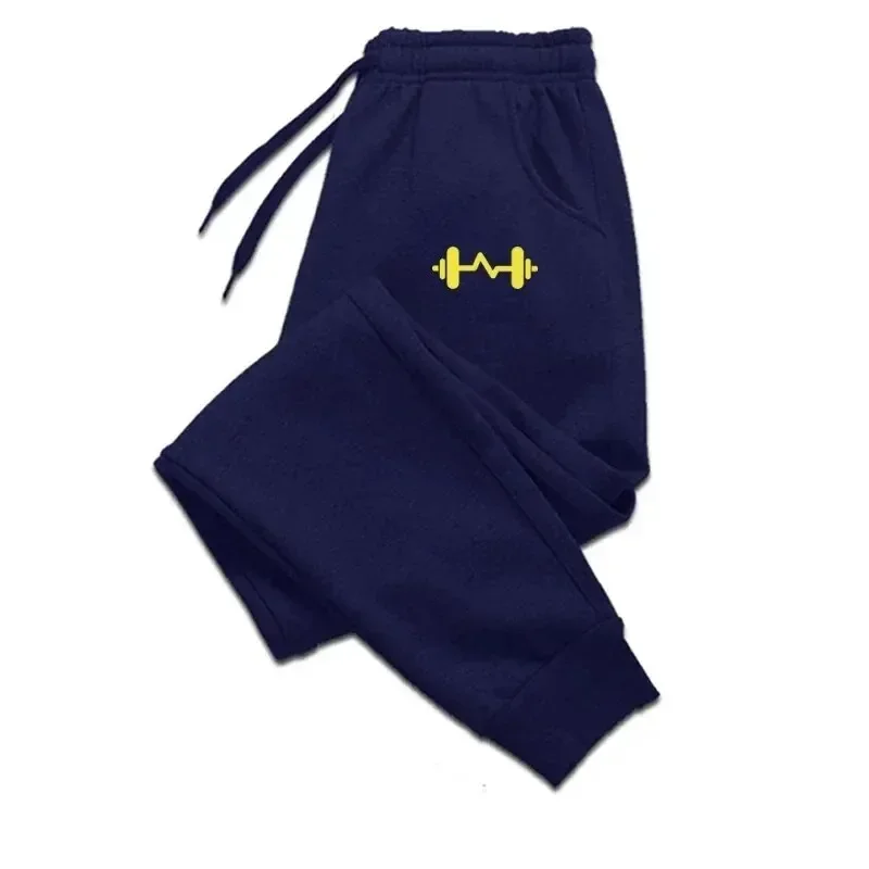 

2024 Barbell Printed Fleece Men's Trousers Autumn Winter Pants Fashion Drawstring Casual Male Sweatpants Jogging Sports Pants