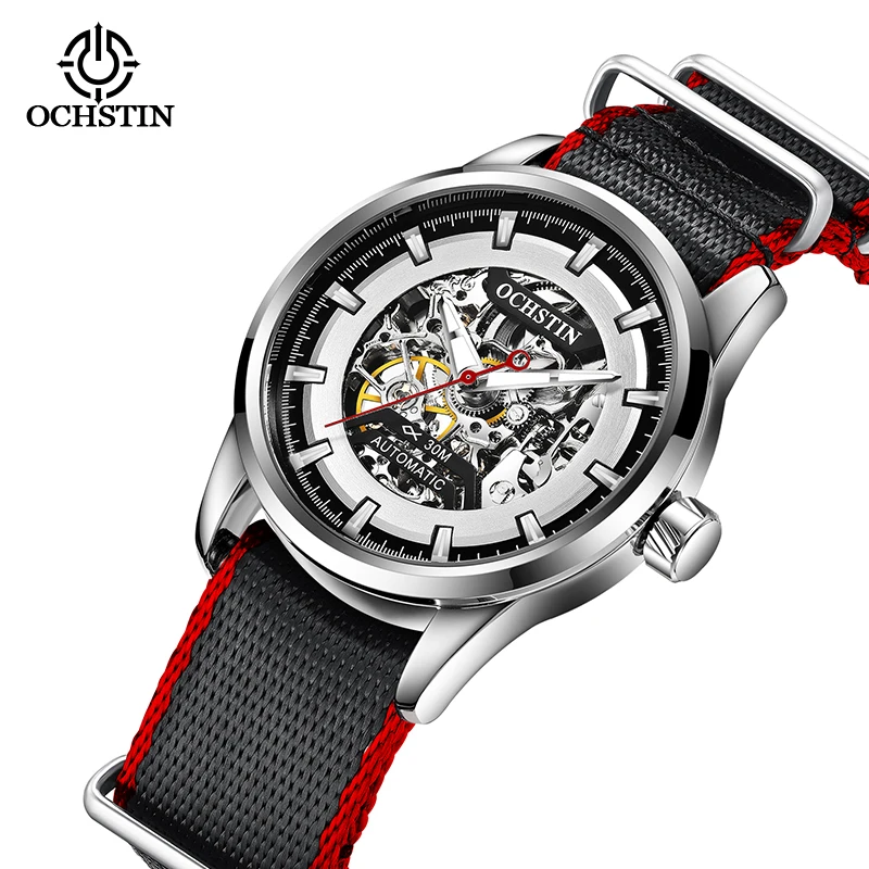 

Мужские часы OCHSTIN, автоматические, в стиле стимпанк, с люминесцентным циферблатом, в военном стиле, с нейлоновым ремешком, механические, водонепроницаемые до 30 м.