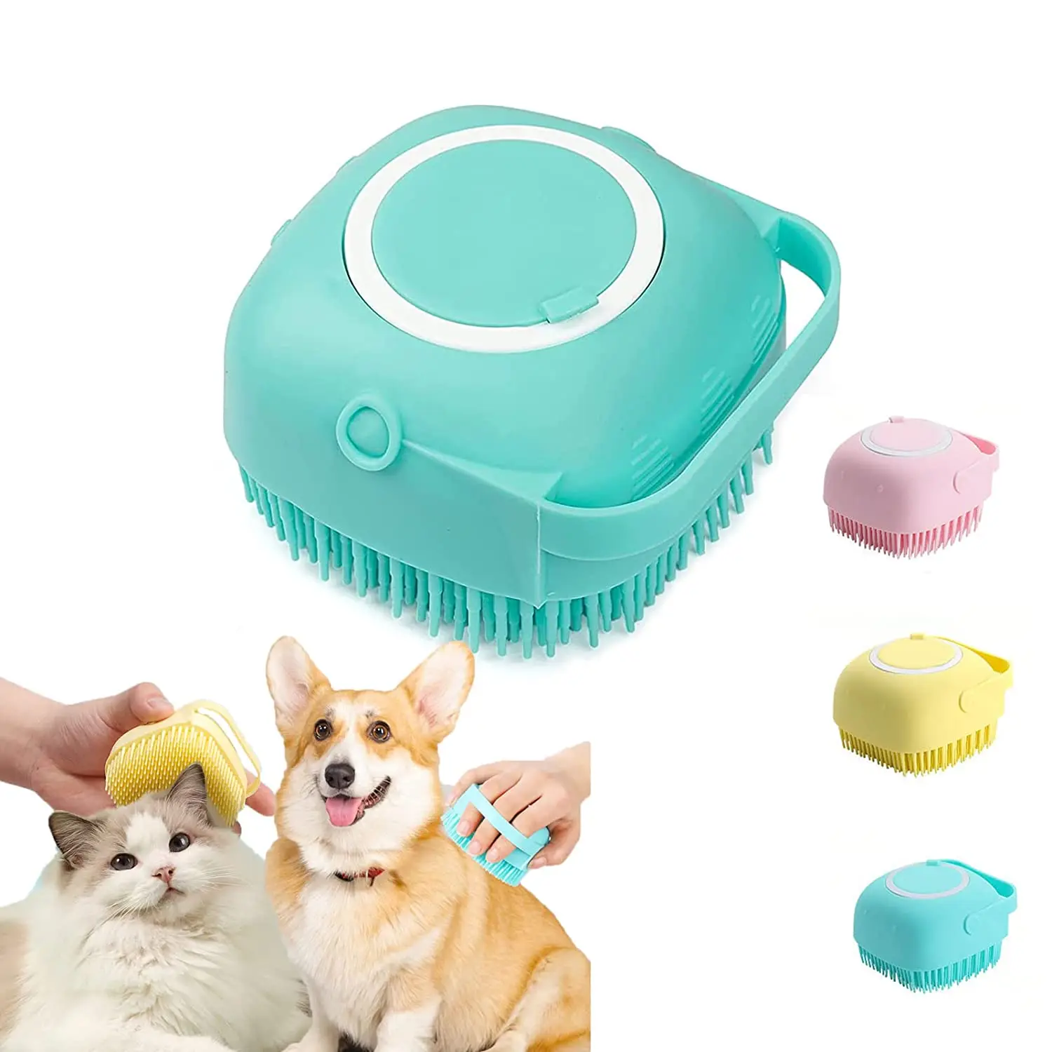 

ATUBAN Dog Bath Brush-Soft Silicone Dog Shampoo Brush,Pet Grooming Bath Massage Brush Shampoo Dispenser,Dog Shower Bath Brush