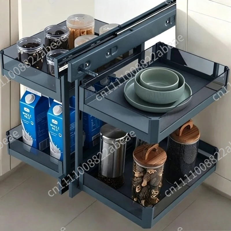 Cabinet Corner Pull-out Basket Kitchen Tempered Glass Seasoning Basket Drawer Style Storage Rack