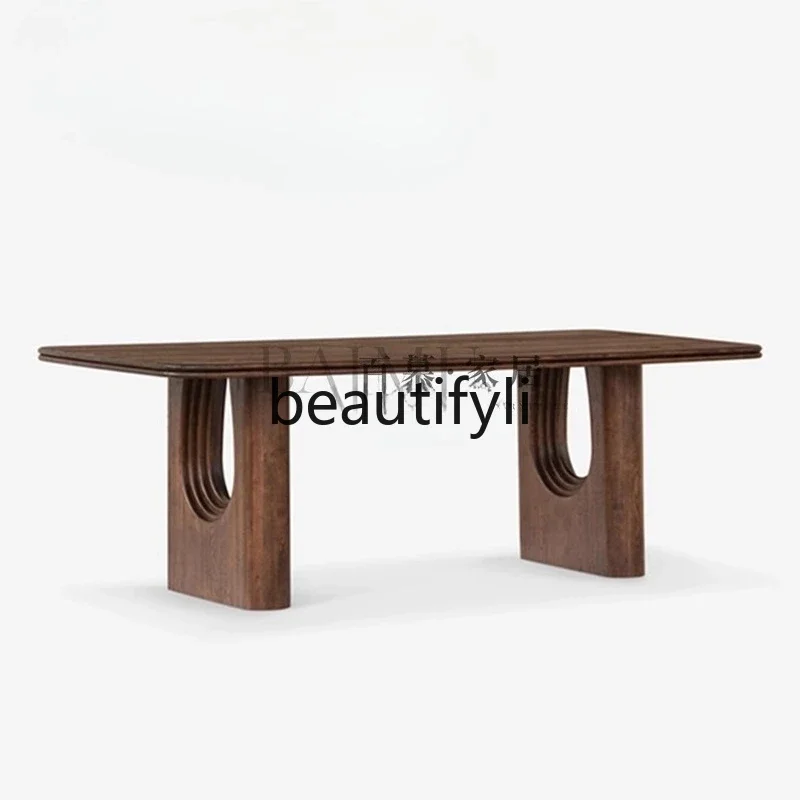

ss25 Medieval wabi-sabi wind walnut solid wood rectangular dining table artist home dining table