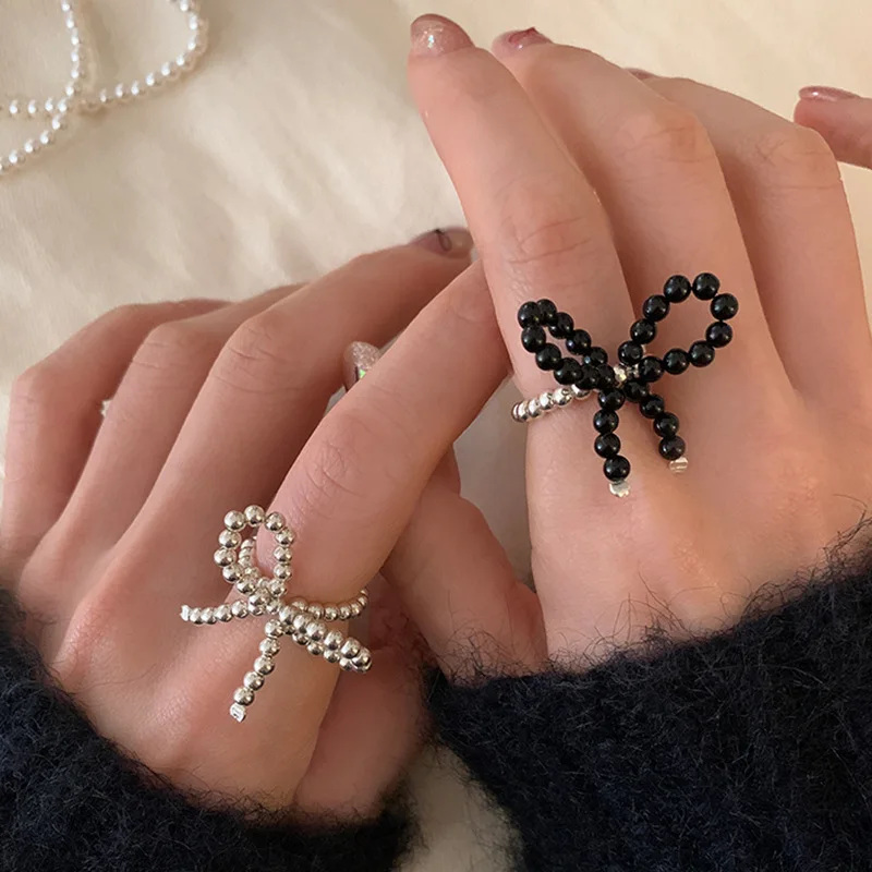

Imitation Pearl Bow Rings Summer Women Men Sweet Elegant Exquisite Ring Elastic Daily Comfortable Ring Fashion Jewelry Accessory