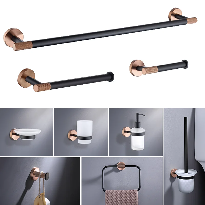 

Rose Gold Black Stainless Steel Wall-mounted Towel Ring Pattern Towel Stick Single Hook Toilet Bathtub Soap Container Bathroom