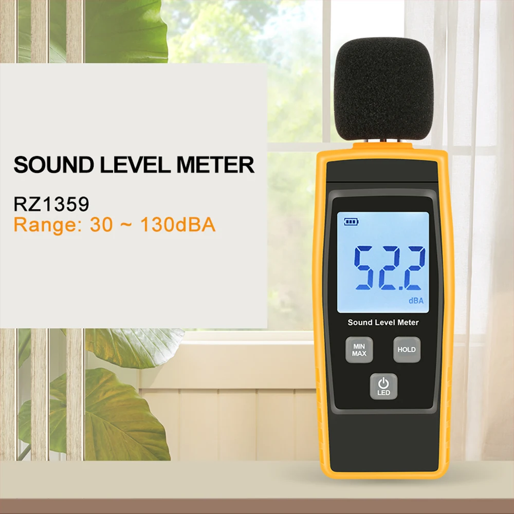 

RZ1359 30-130dB Digital Sound Level Meter DB Meters Noise Tester Mini LCD Screen Audio Sound Meter