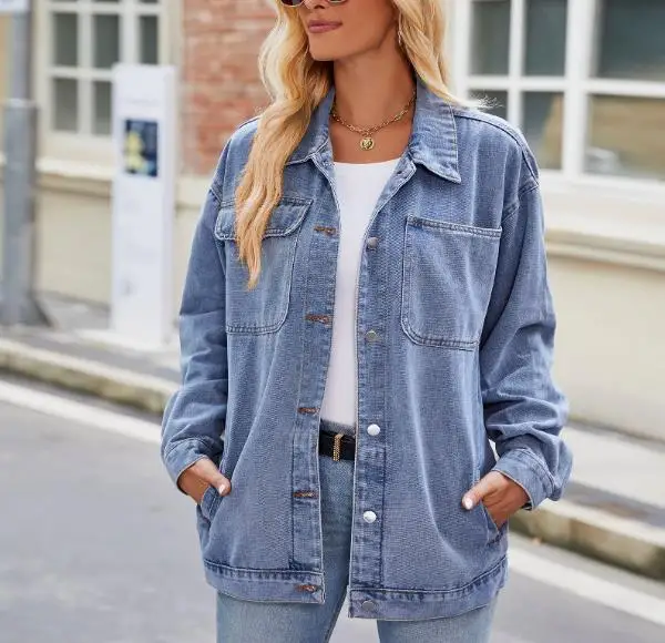 Autumn and Winter New Women's Denim Jacket Button Design and Relaxed Fit Retro Fashion Washed Denim Jacket ﻿