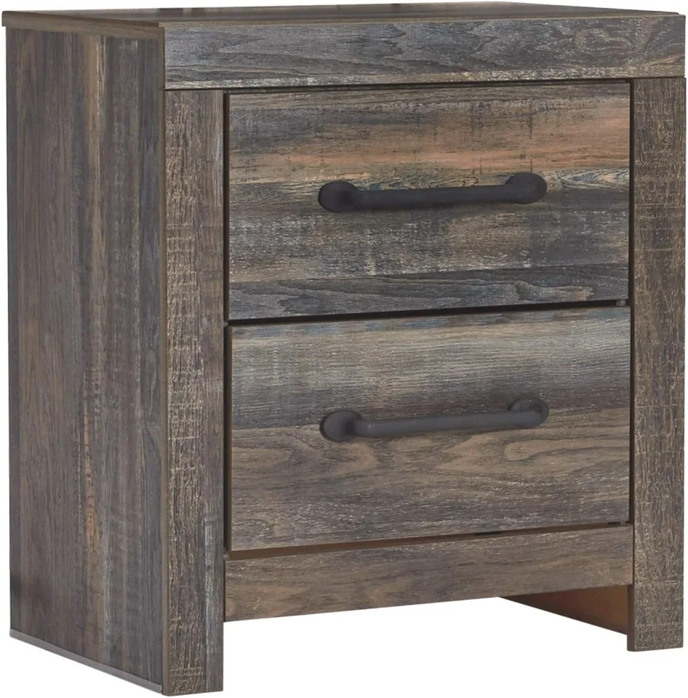 

Signature Design By Ashley Drystan Rustic Industrial 2 Drawer Nightstand with 2 Slim-Profile USB Charging Stations