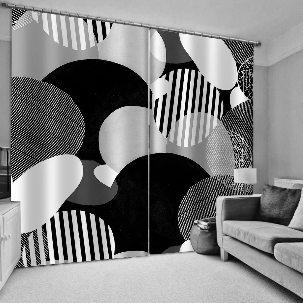 Modern Home Decoration Blackout 3D Curtain stereoscopic black and white curtains windproof thickening blackout fabric