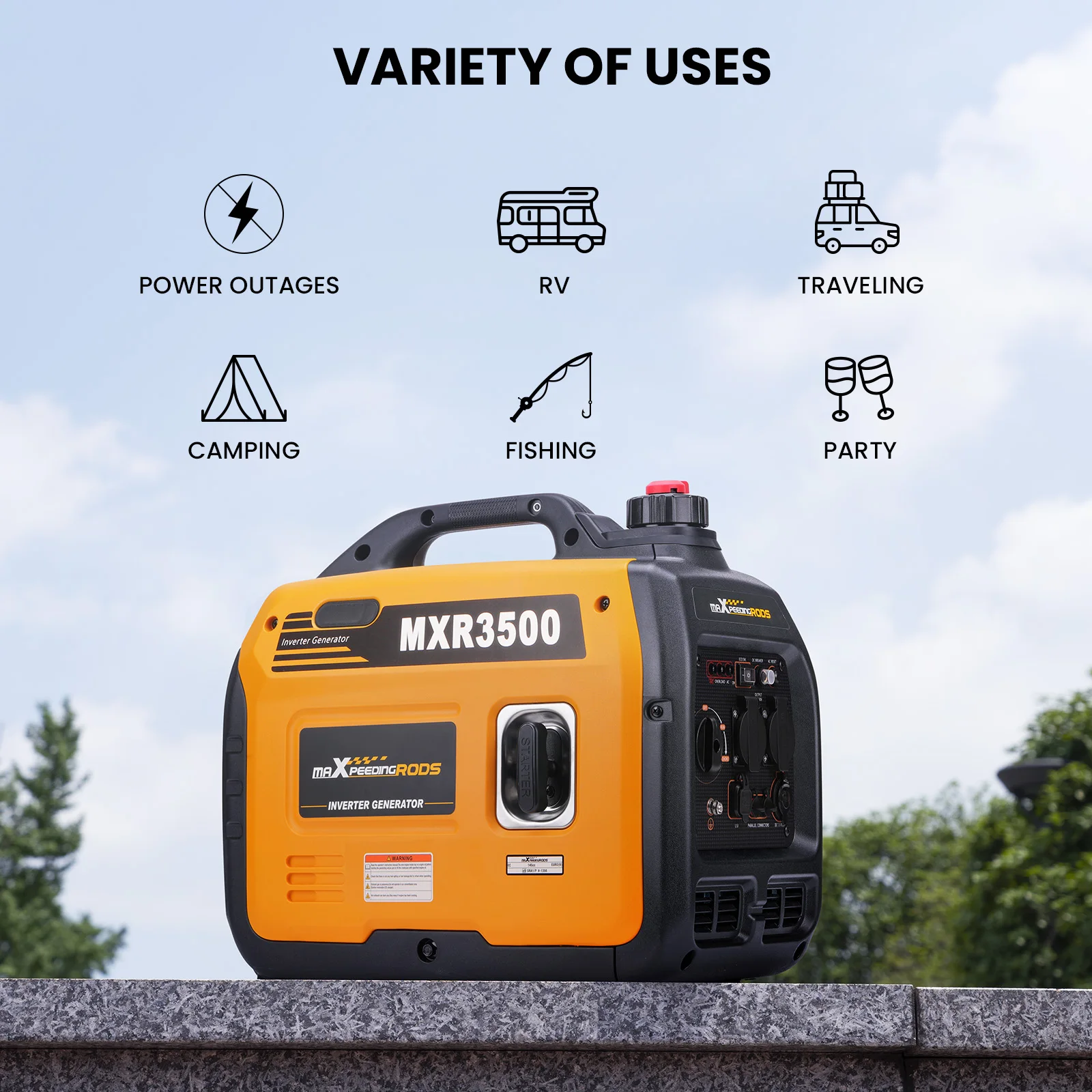 Mxr 3500W Quiet Generator Portable Solar Power Station Gasoline Power Generator Inverter 58dB Gasoline Power 8.3h