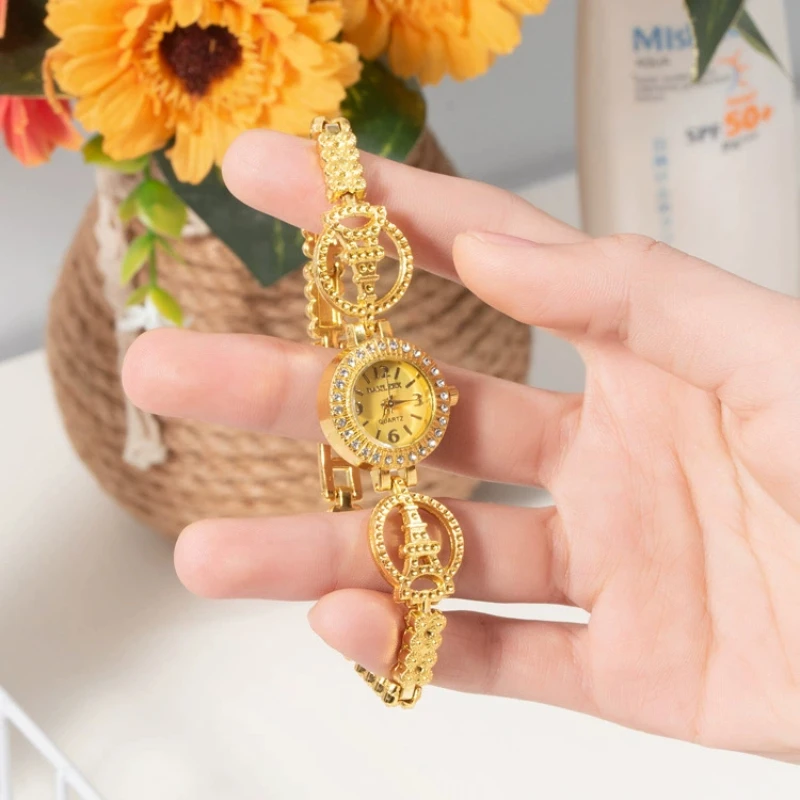 Luxury Women Watch Set Fashion Rhinestone Eiffel Tower Crystal Bracelet Quartz Watches for Woman Elegant Dress Ladies Wristwatch