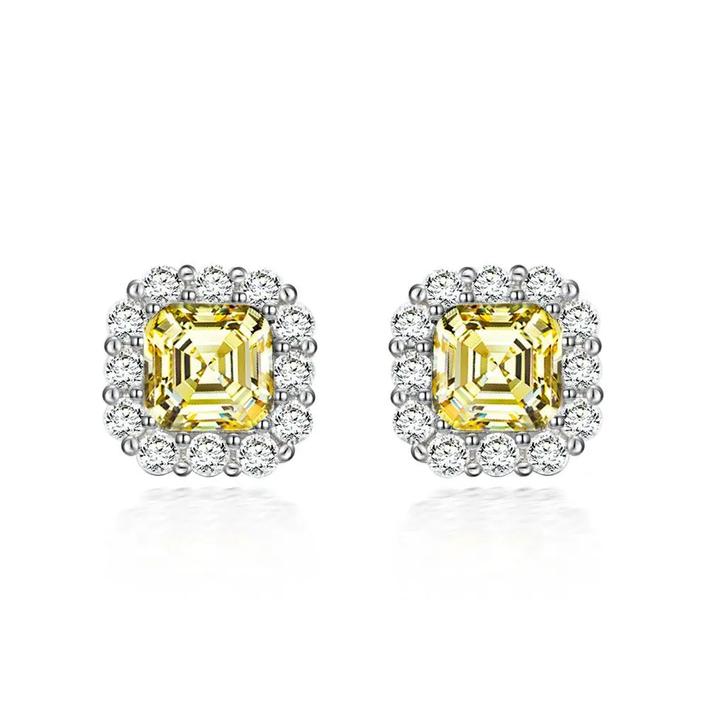 Shipei New 925 Silver 2 Carat Square High Carbon Diamond Earrings 7 * 7 European and American Retro Versatile