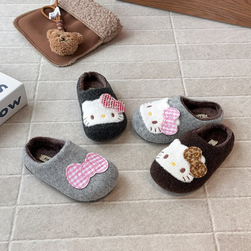 

Kids' Slippers House Shoes Cat Cotton Cartoon Bow Winter Shoes For Girls Warm Anti-slip Soft Bottom Brown Gray​ Shoes Size 23-36