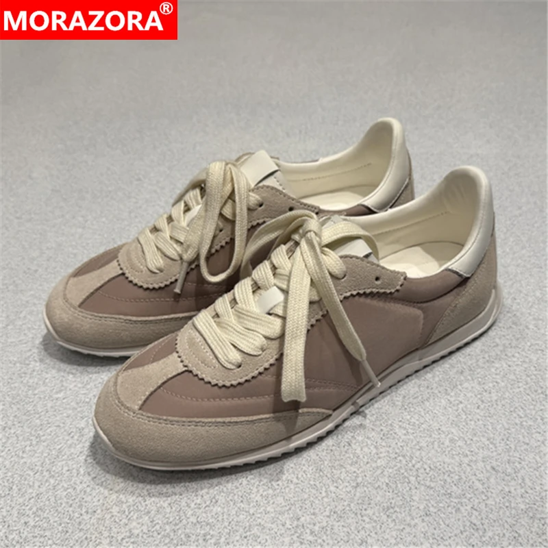 

MORAZORA/4-цветные модные женские кроссовки из коровьей замши на шнуровке, весенне-осенняя повседневная обувь, качественные женские кроссовки на плоской подошве