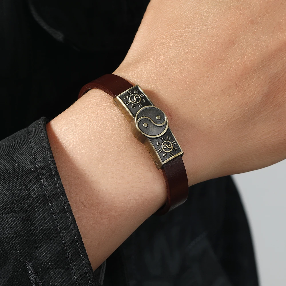 1 piece Tai Chi Ying Yang Accessories Leather bangle men Jewelry