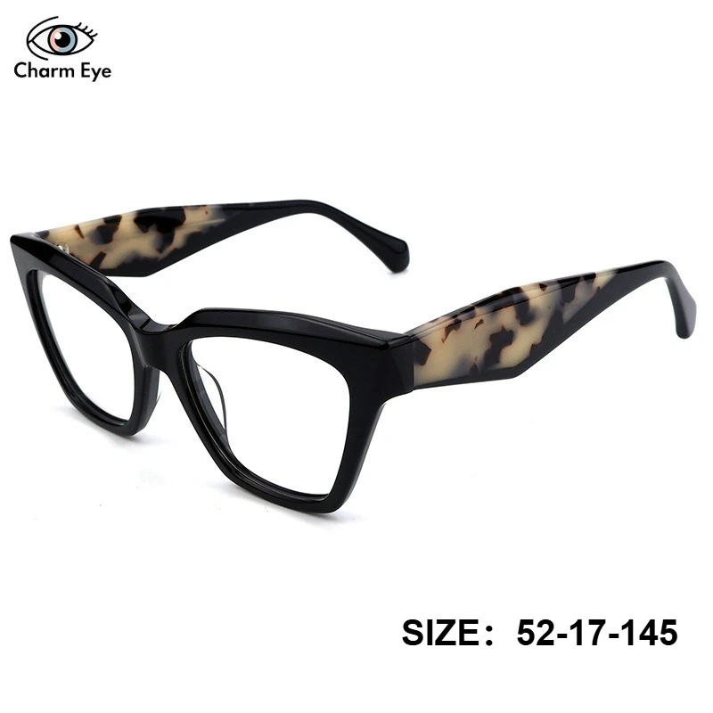 

New Fashion Cat Eye Women's Glasses High Quality Retro Acetate Large Frame Eyewear Men's Optical Myopia Prescription Eyeglass