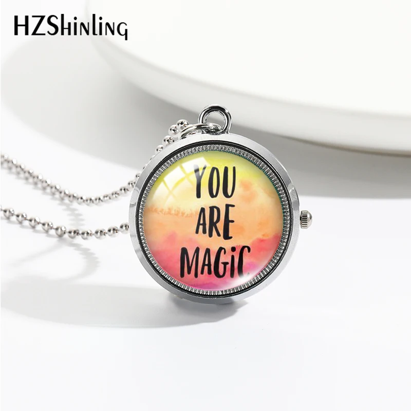 2023 New Cartoon You Are Magic Rotate Pocket Watch Round Glass Cabochon Handcraft Necklace Pendants for Women Men