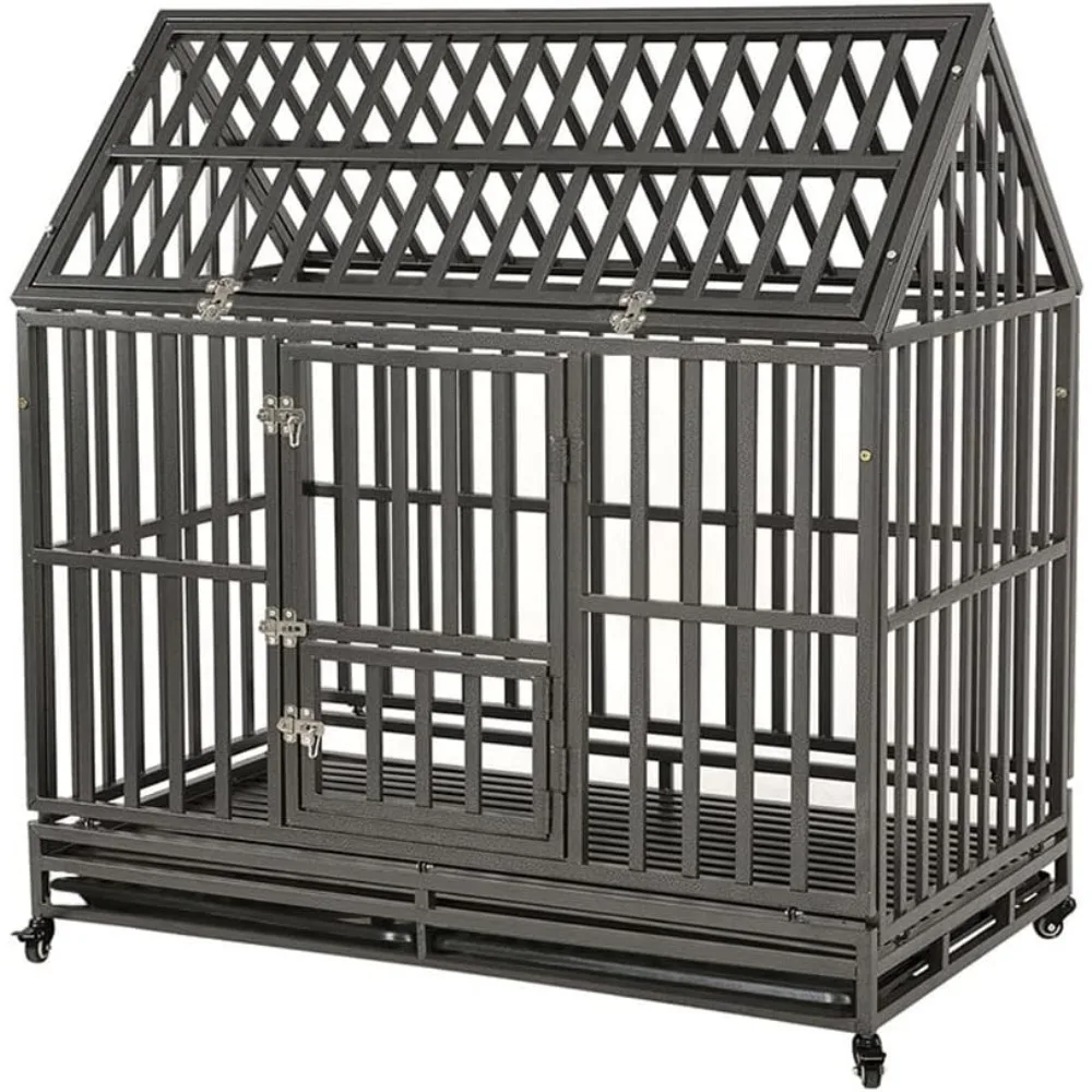 

48" Heavy Duty Dog Crate Large Dog cage Dog Kennels and Crates for Large Dogs Indoor Outdoor with Double Doors, Locks and