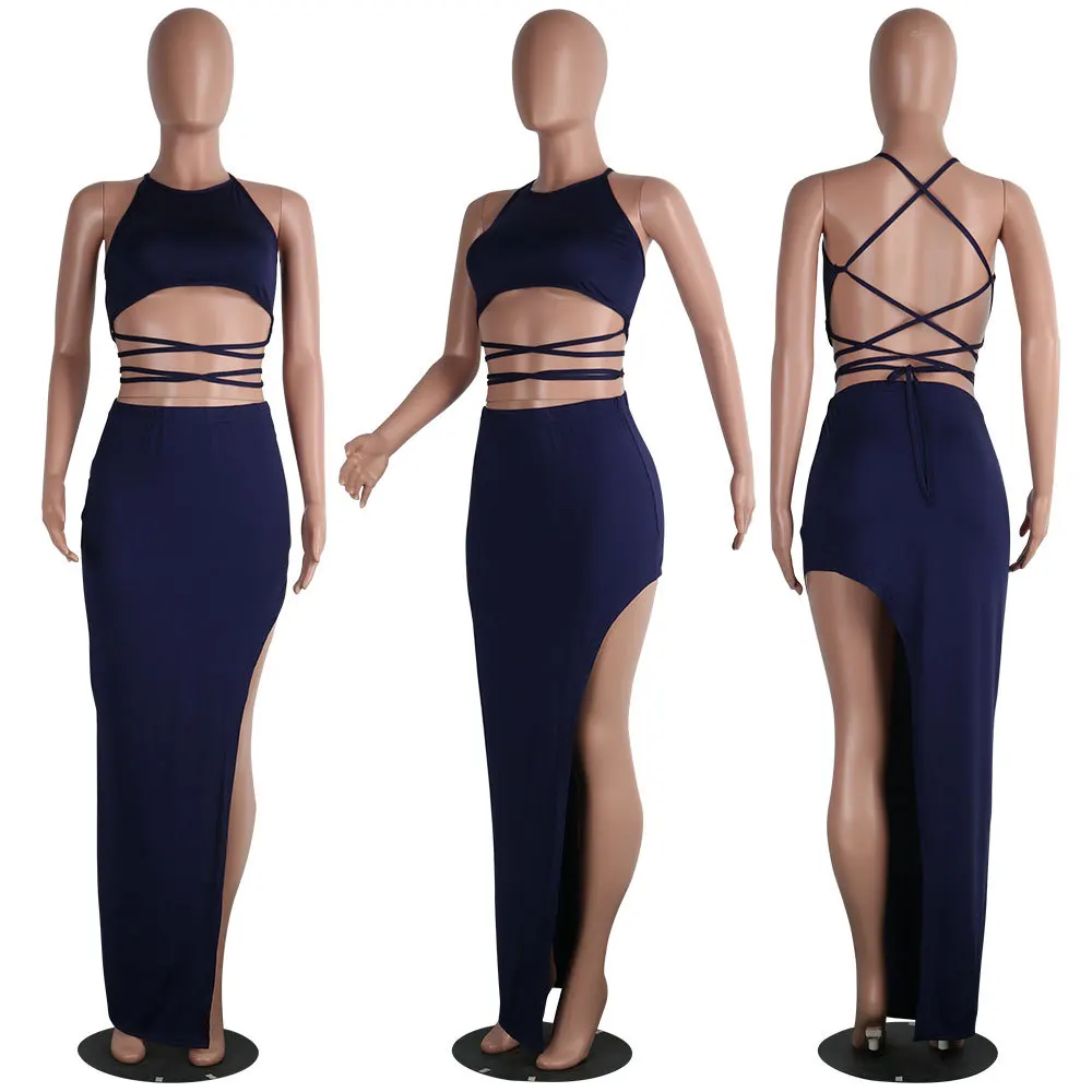 Set due pezzi sexy con cinturino sottile, fasciatura, abiti da festa con lacci da donna da discoteca Maxi Vestido Plus Size 3XS-3XL