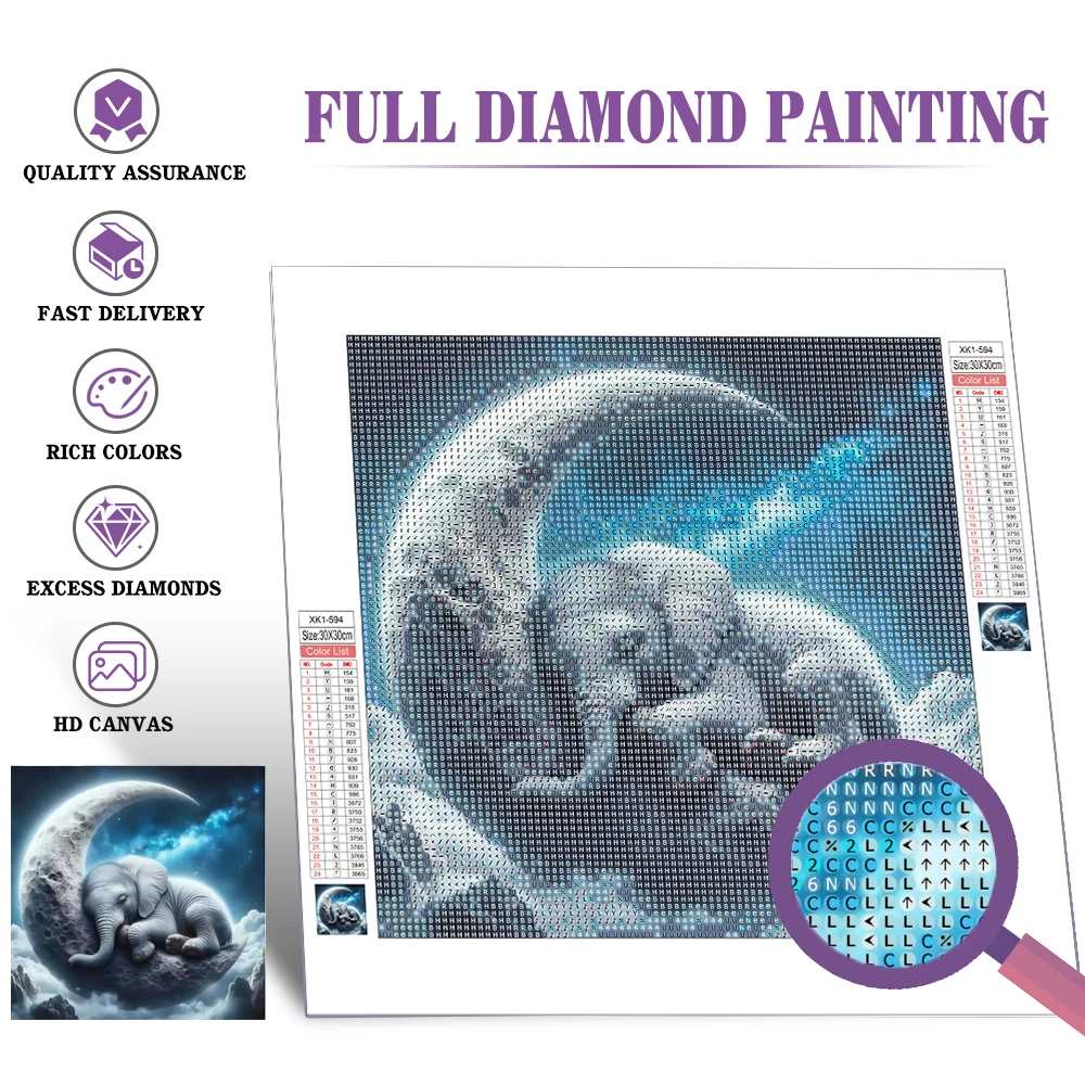 Huacan Elephant Diamond Mosaic Animal Rhinestones Full 5d Diy Diamond Painting Moon Home Decorative Rhinestone Pictures