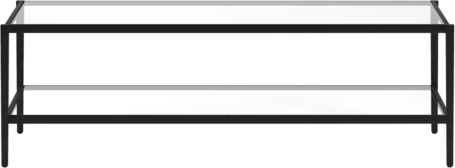 Mesa de centro retangular larga de 54" com prateleira de vidro em bronze enegrecido, mesas de centro modernas para sala de estar, apartamento de estúdio
