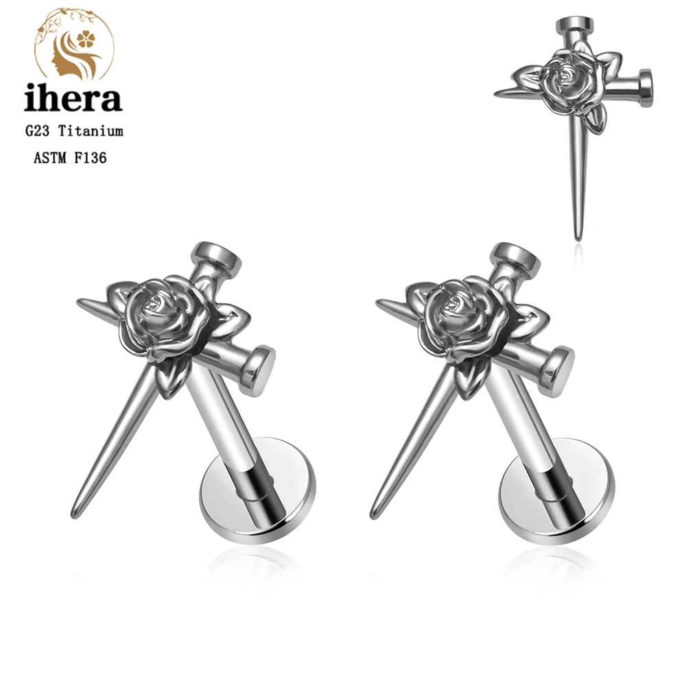 ASTM F136 Titan Rosenblüten-Schwert Flacher Ohrstecker 16G Lippen-Labret-Tragus-Knorpel-Helix-Ohrring Piercing-Schmuck