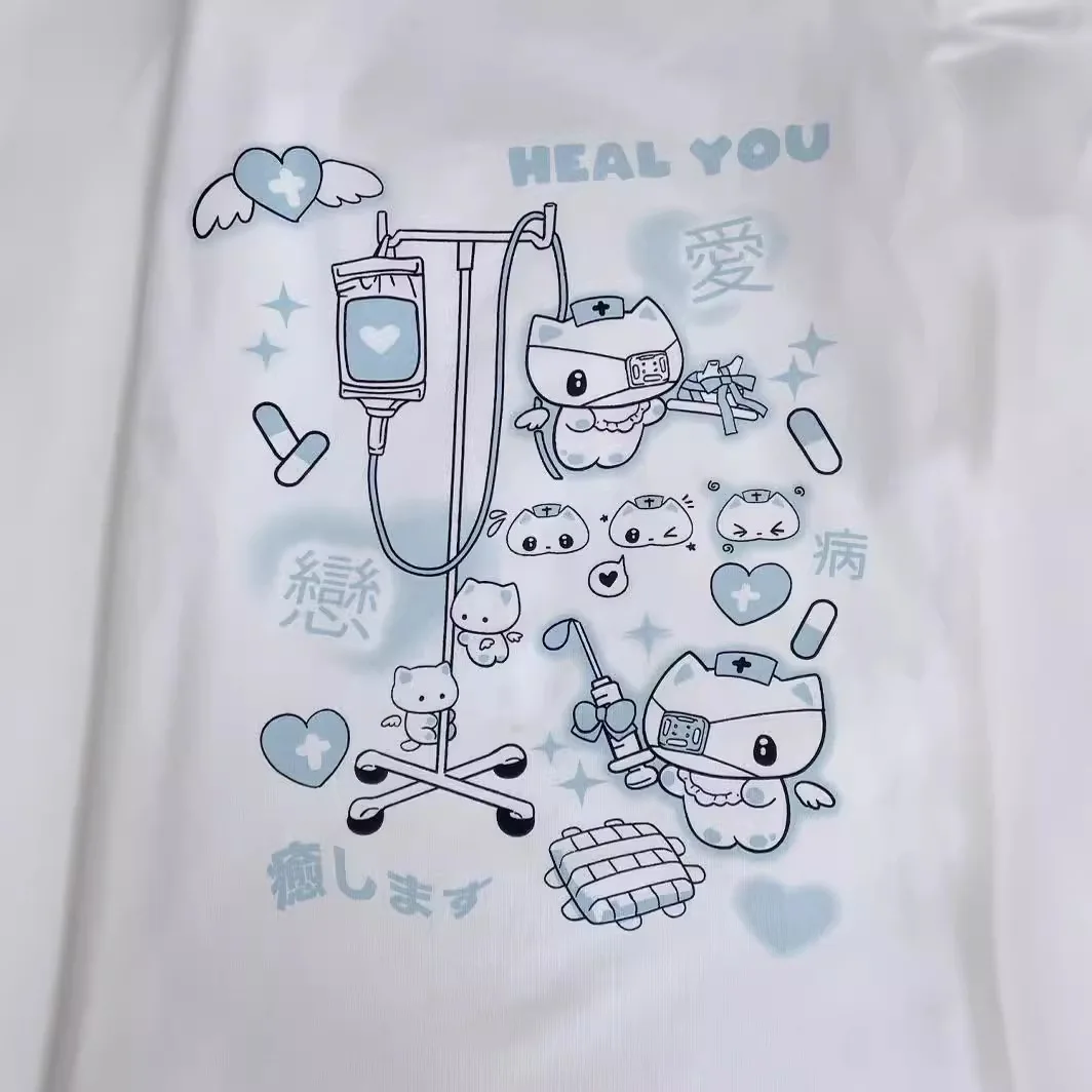 Y2K Stripe Off-Shoulder Water Print T-Shirt for Women, Loose Fit Blouse, Vintage Cat Print Tee
